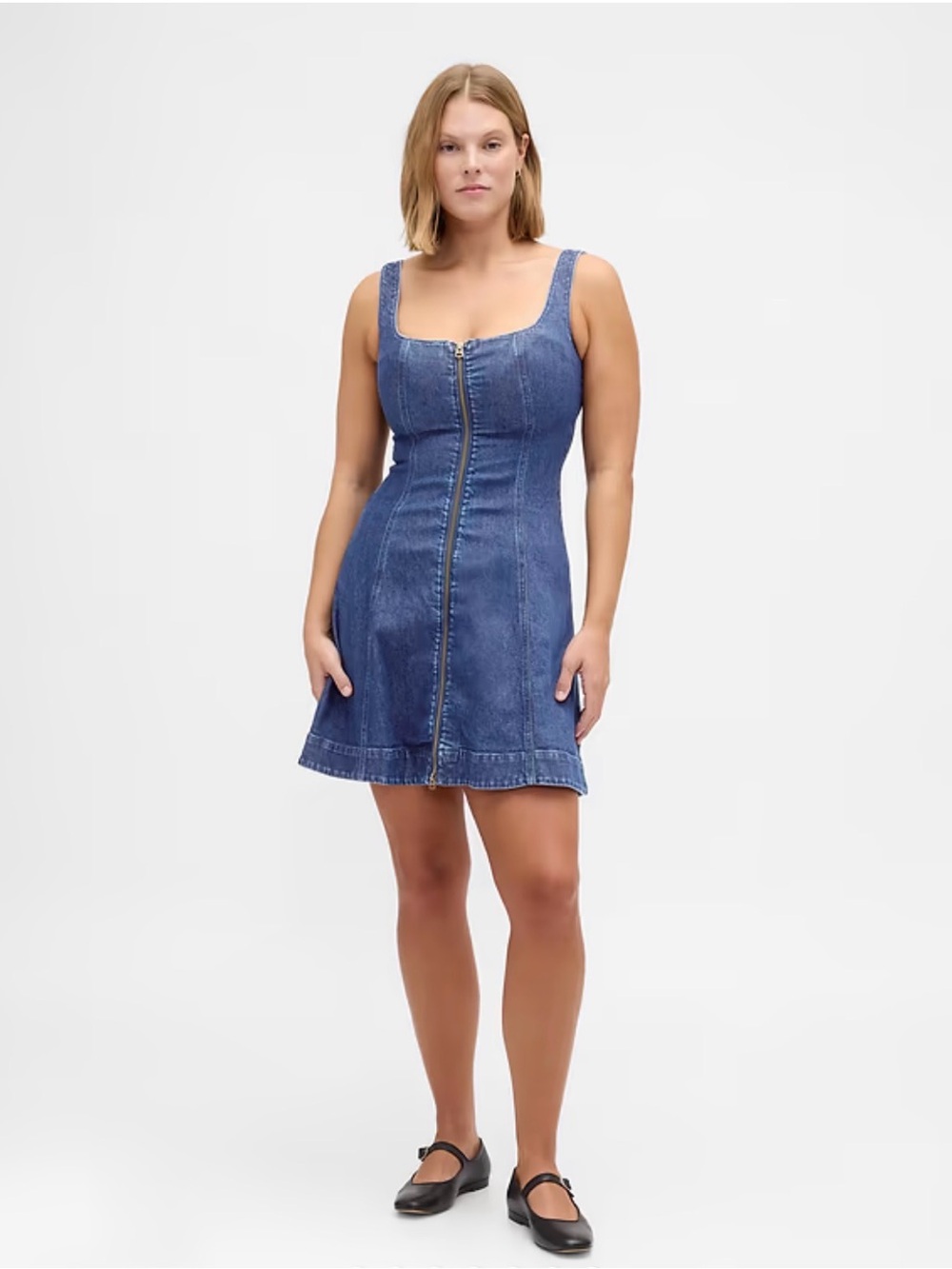 GAP Blue Zip-Front Denim Mini Dress